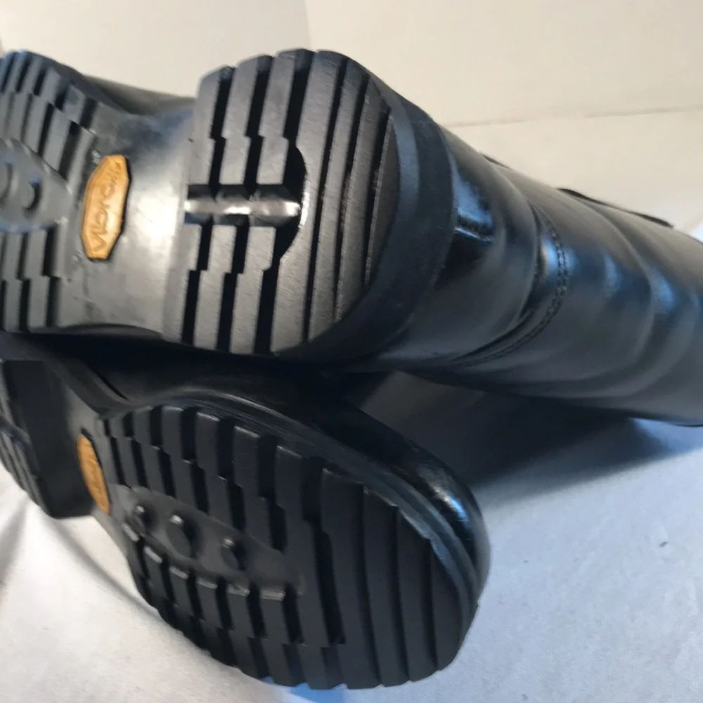 Men’s  VIBRAM Vintage Black Leather Biker Work Goth Western Short Pull On Boots
